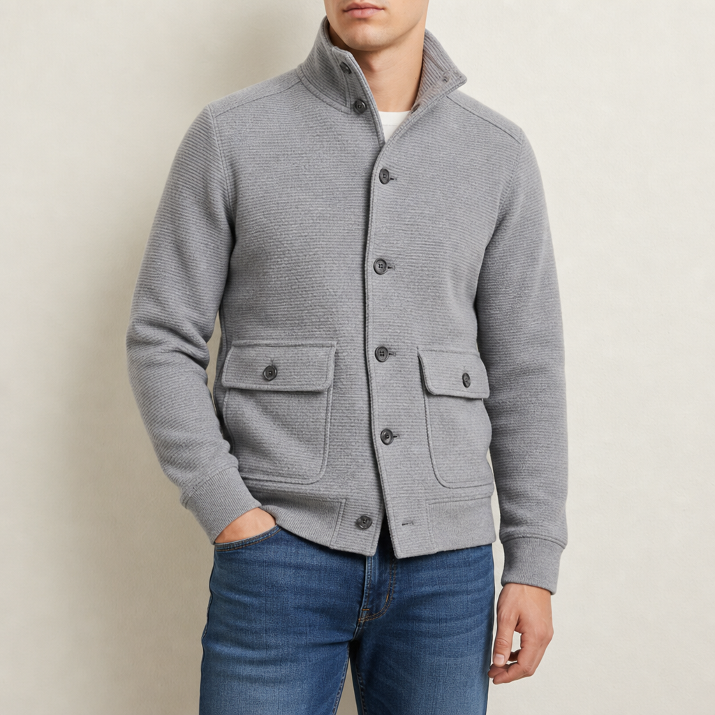 Merano Stand Collar Knit Jacket in Gray