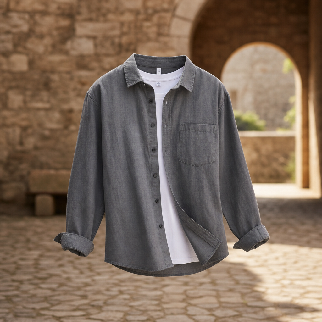 Trogir Linen Cotton Button-Up in Gray