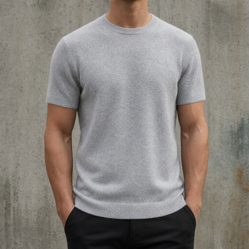 Santorini Cashmere Knit Tee in Gray
