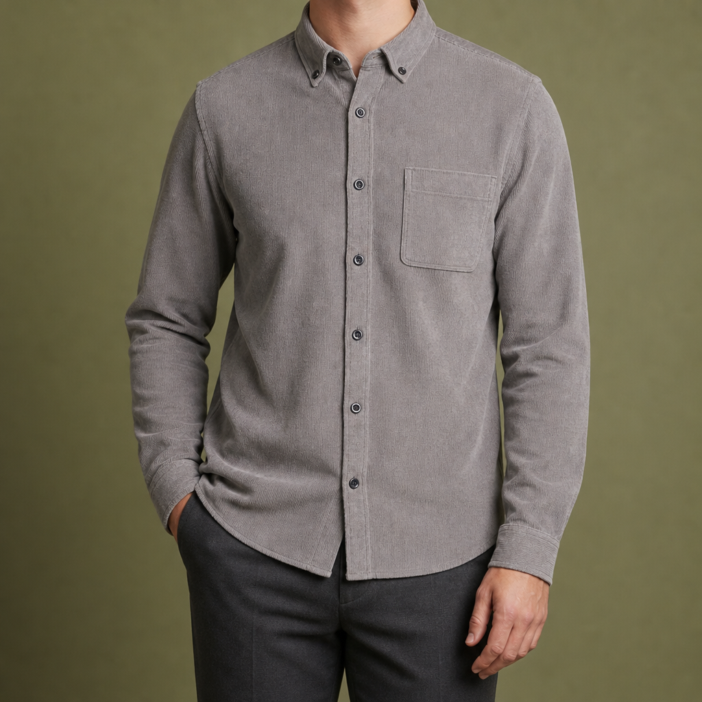 Chania Corduroy Button-Up Shirt in Gray