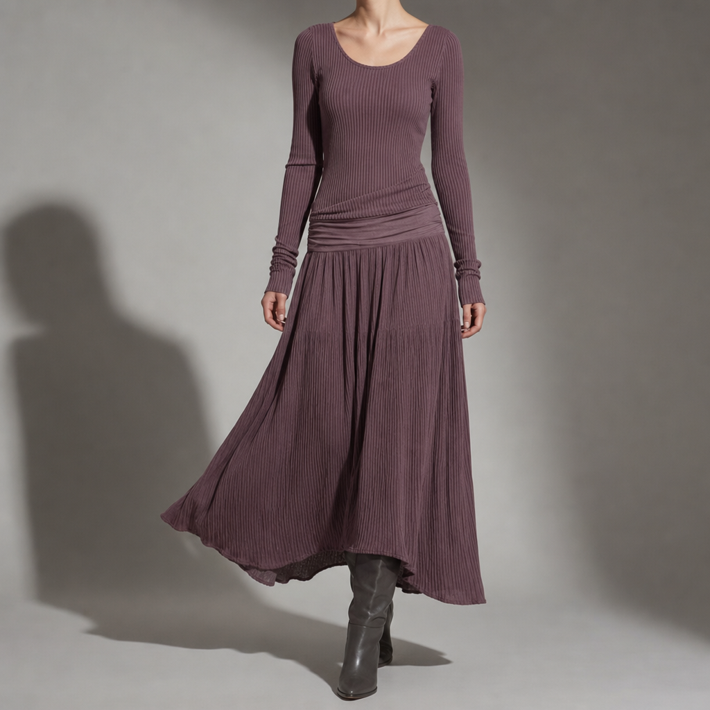Cadiz Ribbed Knit Maxi Dress in Grayish Purple