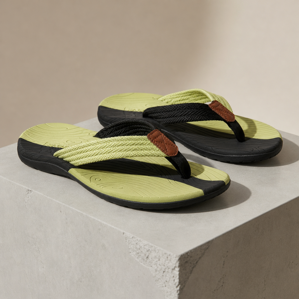 Volterra Braided Strap Flip Flops in Green/Black