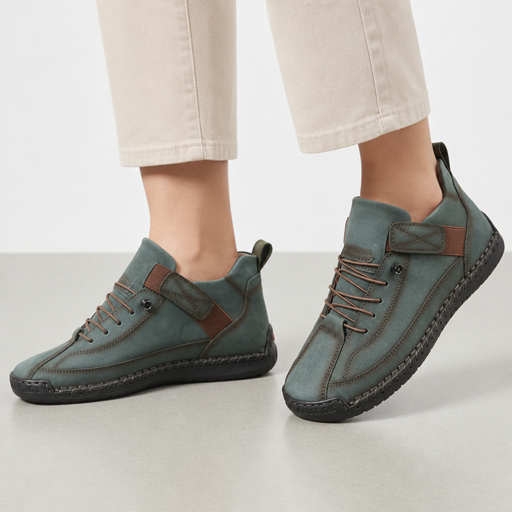 Granada Hand-Stitched Leather Sneakers in Green/Blue