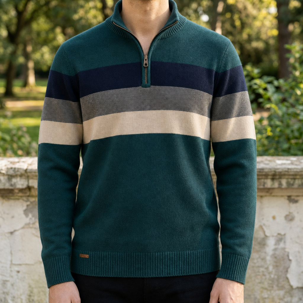 Monemvasia Striped Quarter-Zip Pullover in Green
