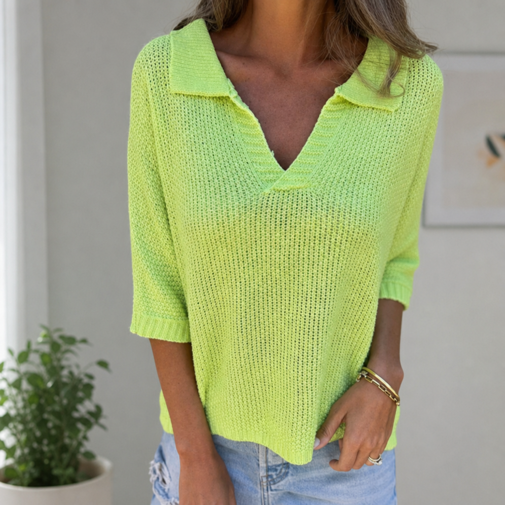 Oviedo Collared Knit Sweater Top in Green