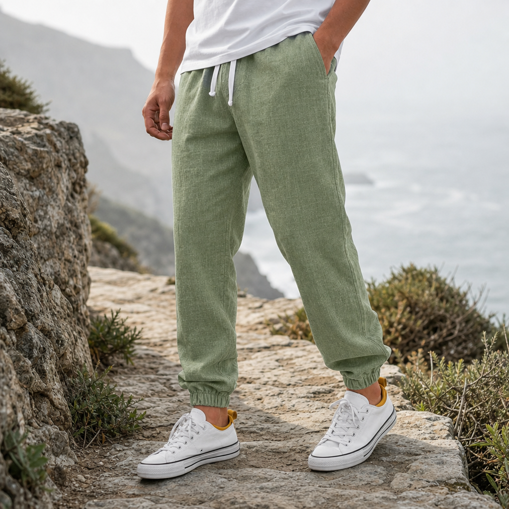 Imperia Linen Jogger Trousers in Green