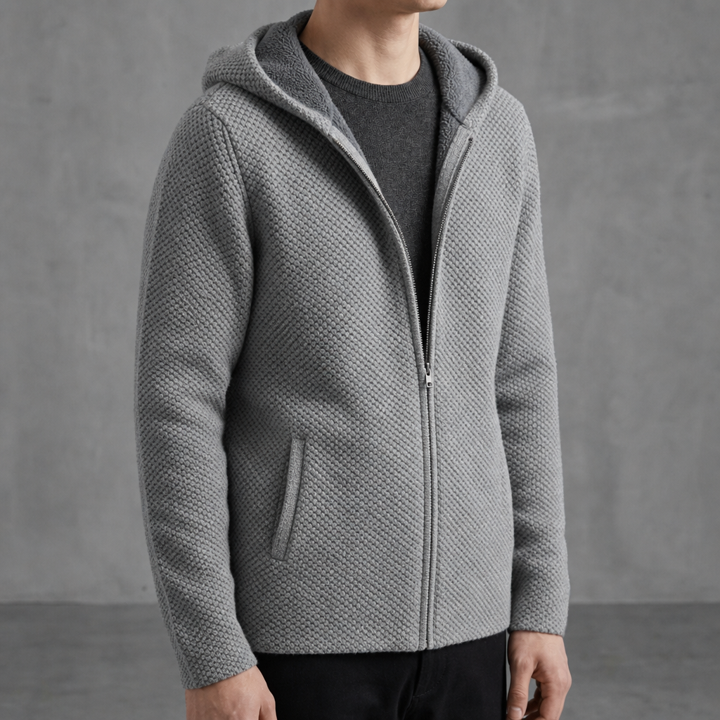 Santander Fleece-Lined Hooded Cardigan in Grey