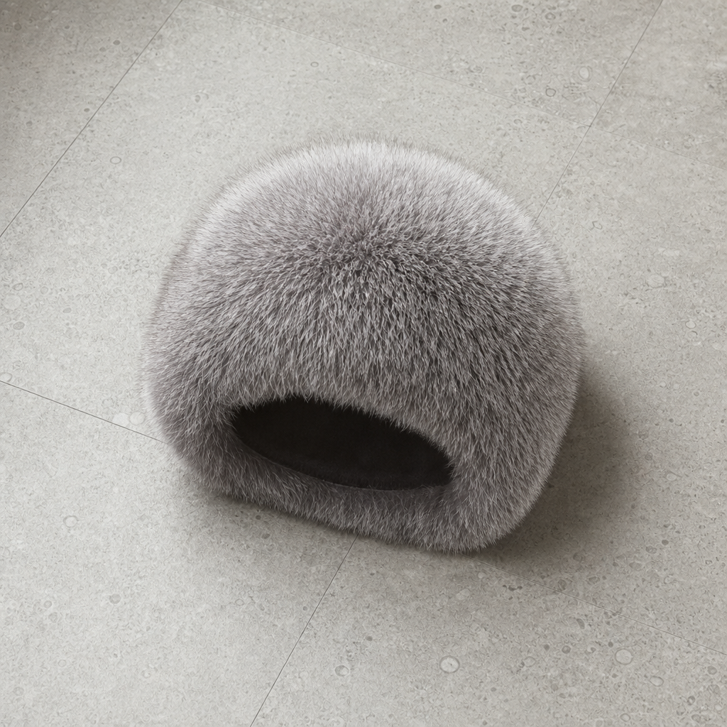 Skyros Fluffy Fox Fur Hat in Grey