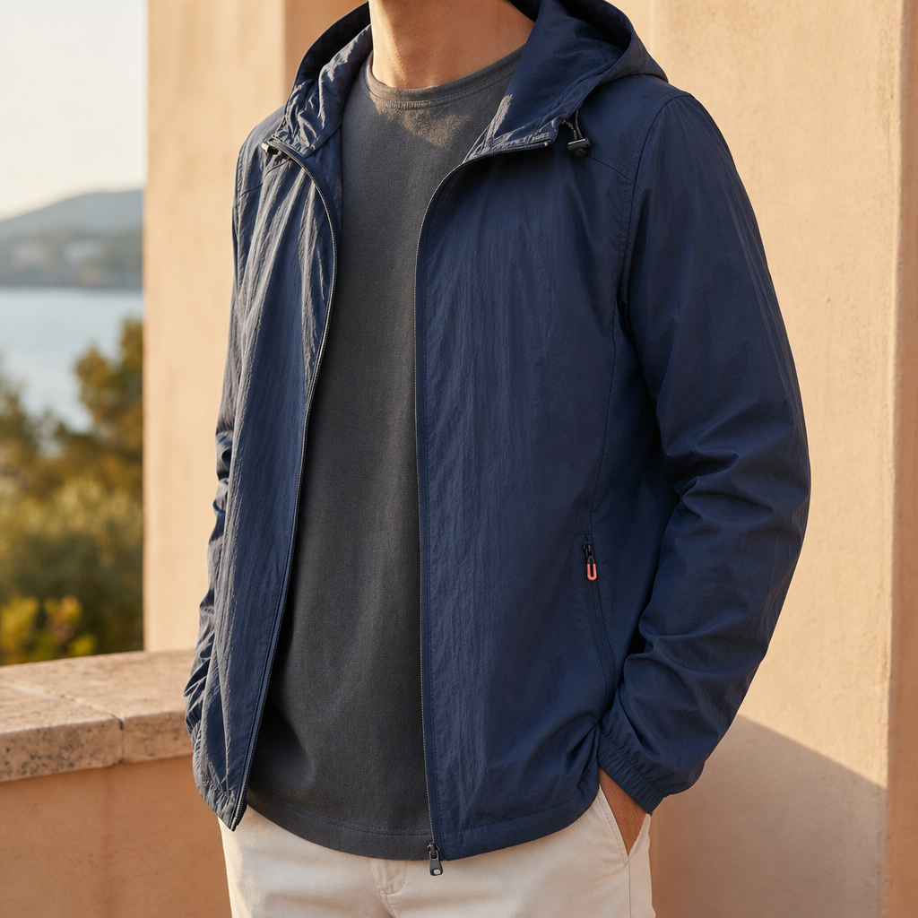 Girona Lightweight Hooded Windbreaker in Indigo