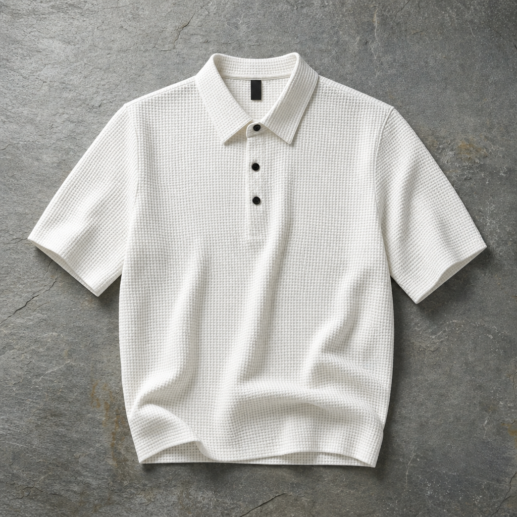 Trento Textured Knit Polo in Ivory White
