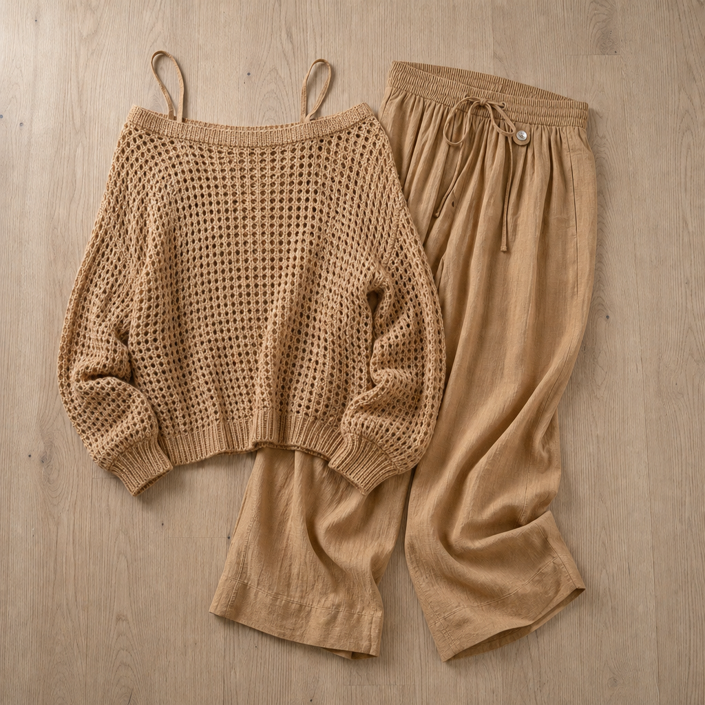 Collioure Crochet Two-Piece Set in Khaki