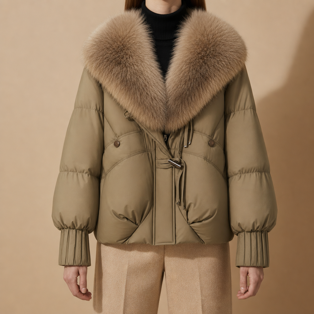 Pollensa Fur Collar Puffer Jacket in Khaki