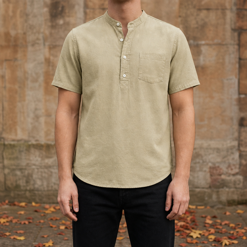 Cortona Band Collar Casual Shirt in Khaki