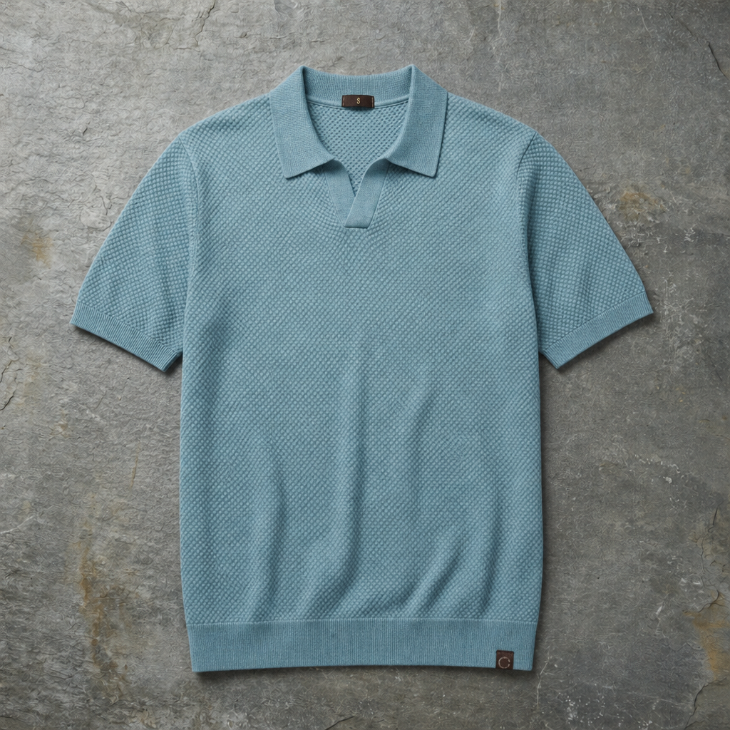 Tivoli Waffle Knit Polo in Light Blue