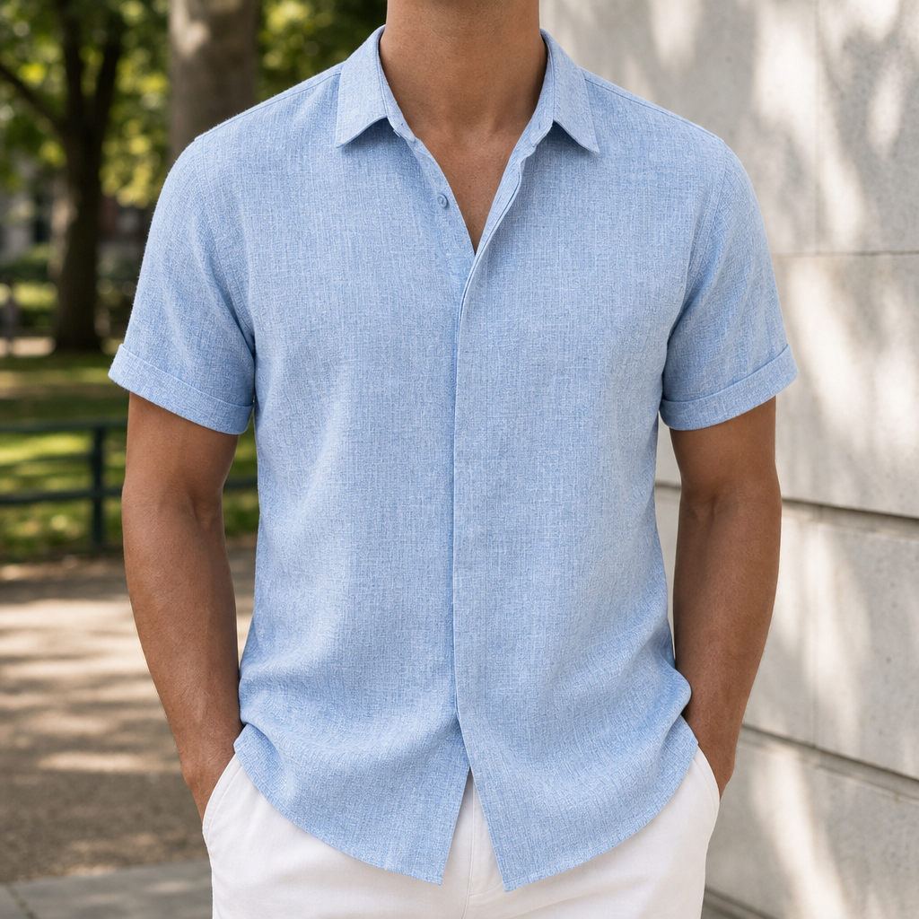 Malaga Linen Short Sleeve Shirt in Light Blue