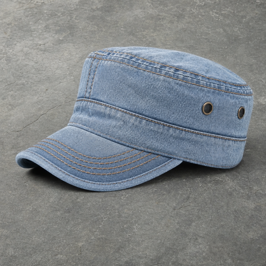 Monaco Washed Military Cadet Cap in Light Blue
