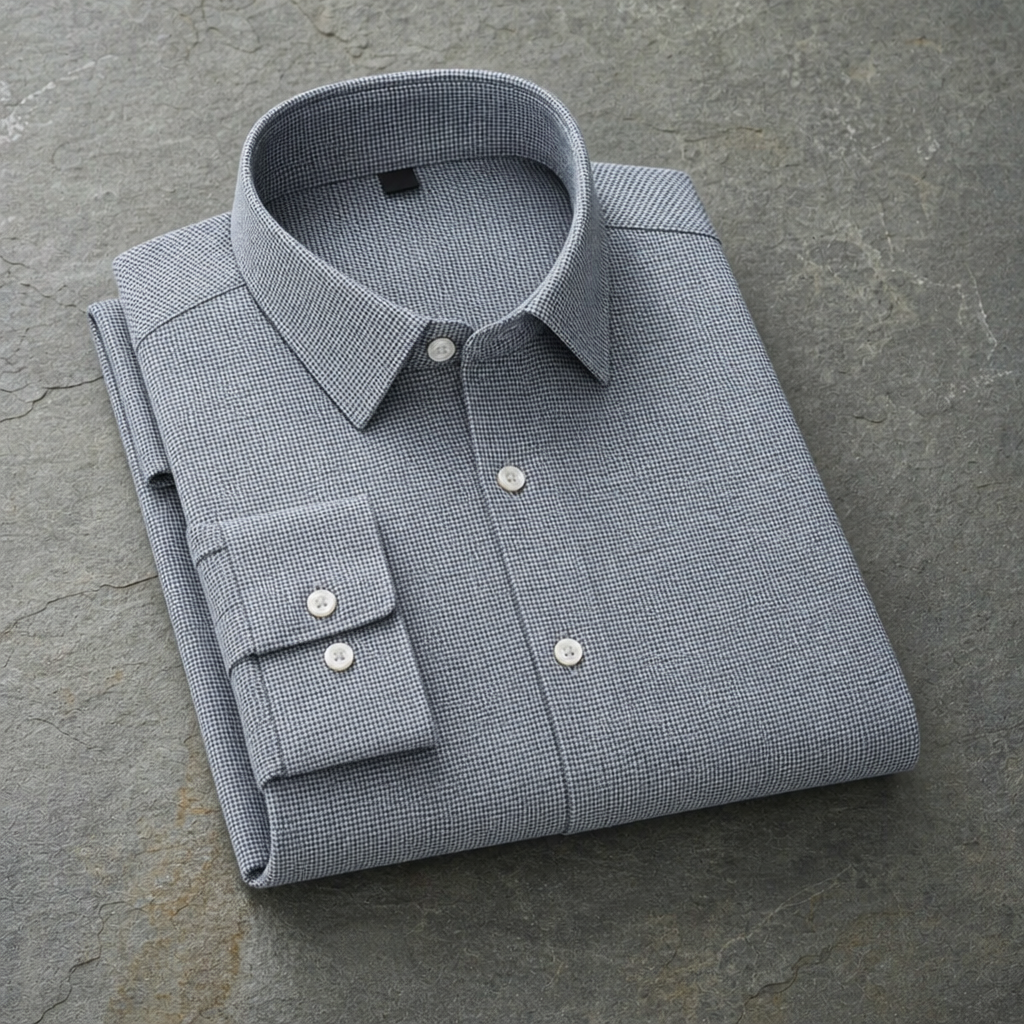 Treviso Houndstooth Cotton Shirt in Light Gray