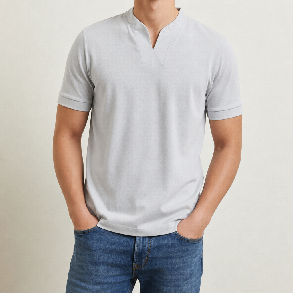 Carcassonne Slim Fit V-Neck Tee in Light Gray