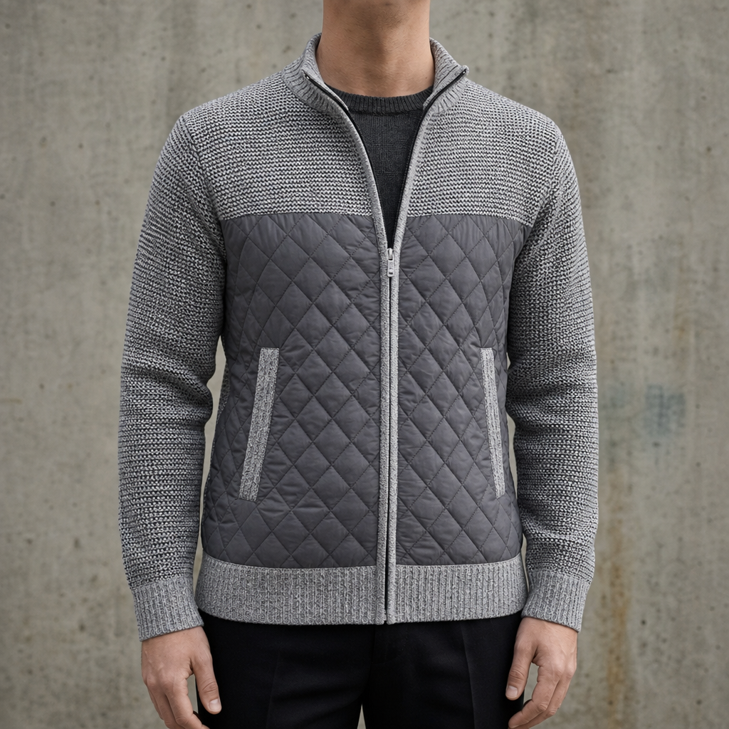 Paphos Quilted Knit Panel Jacket in Light Gray