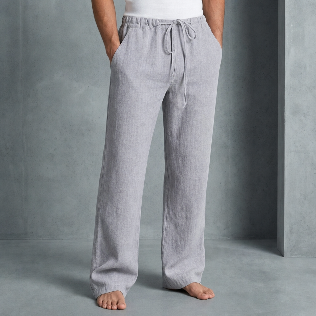 Alvanti Linen Drawstring Trousers in Light Gray