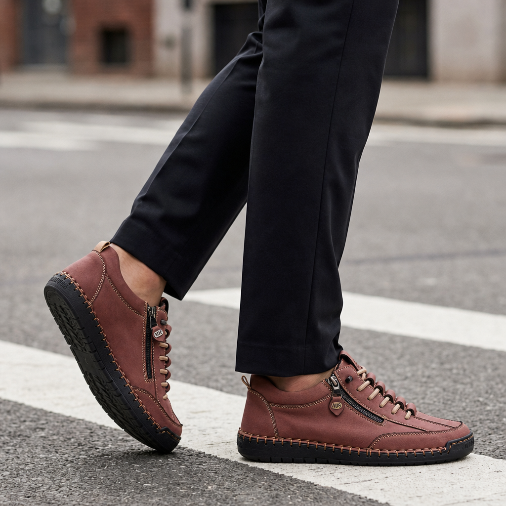 Rab Leather Lace-Up Boots in Merlot Red