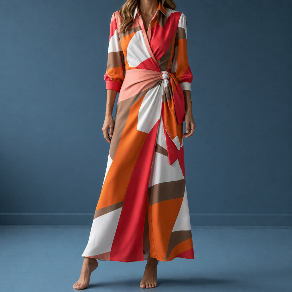 Mljet Striped Wrap Midi Dress in Multicolor