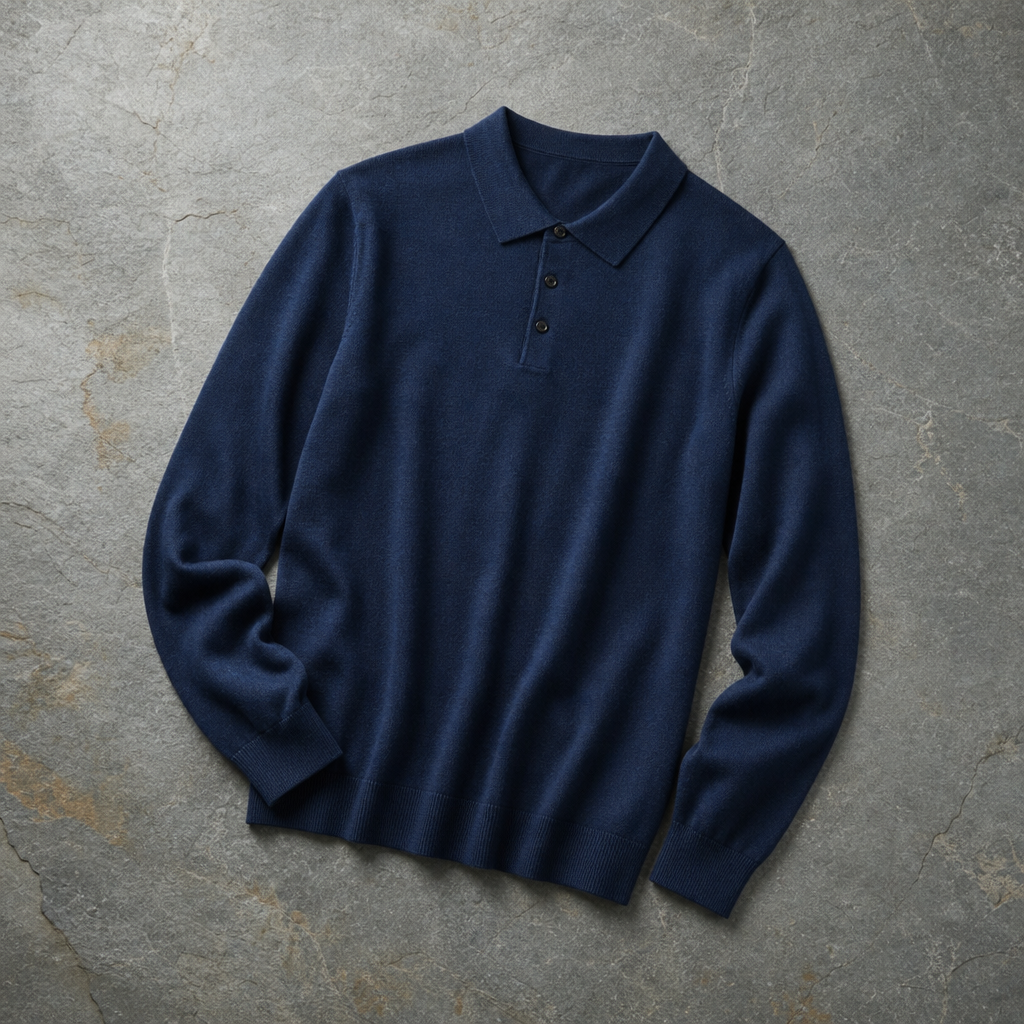 Guimaraes Knit Polo Sweater in Navy Blue