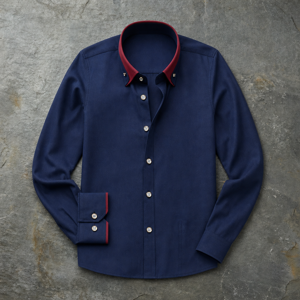 Carcassonne Contrast Collar Dress Shirt in Navy