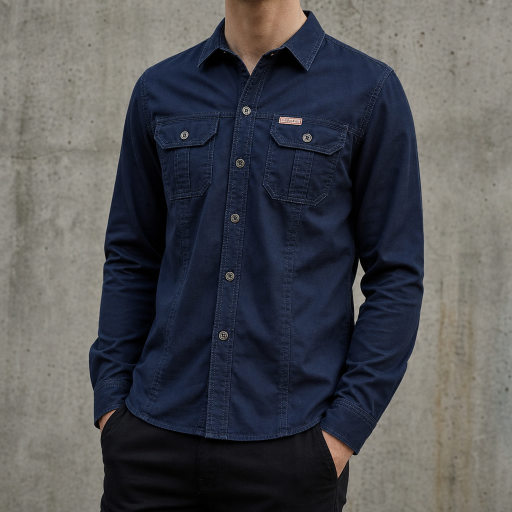 Trogir Cotton Utility Shirt in Navy