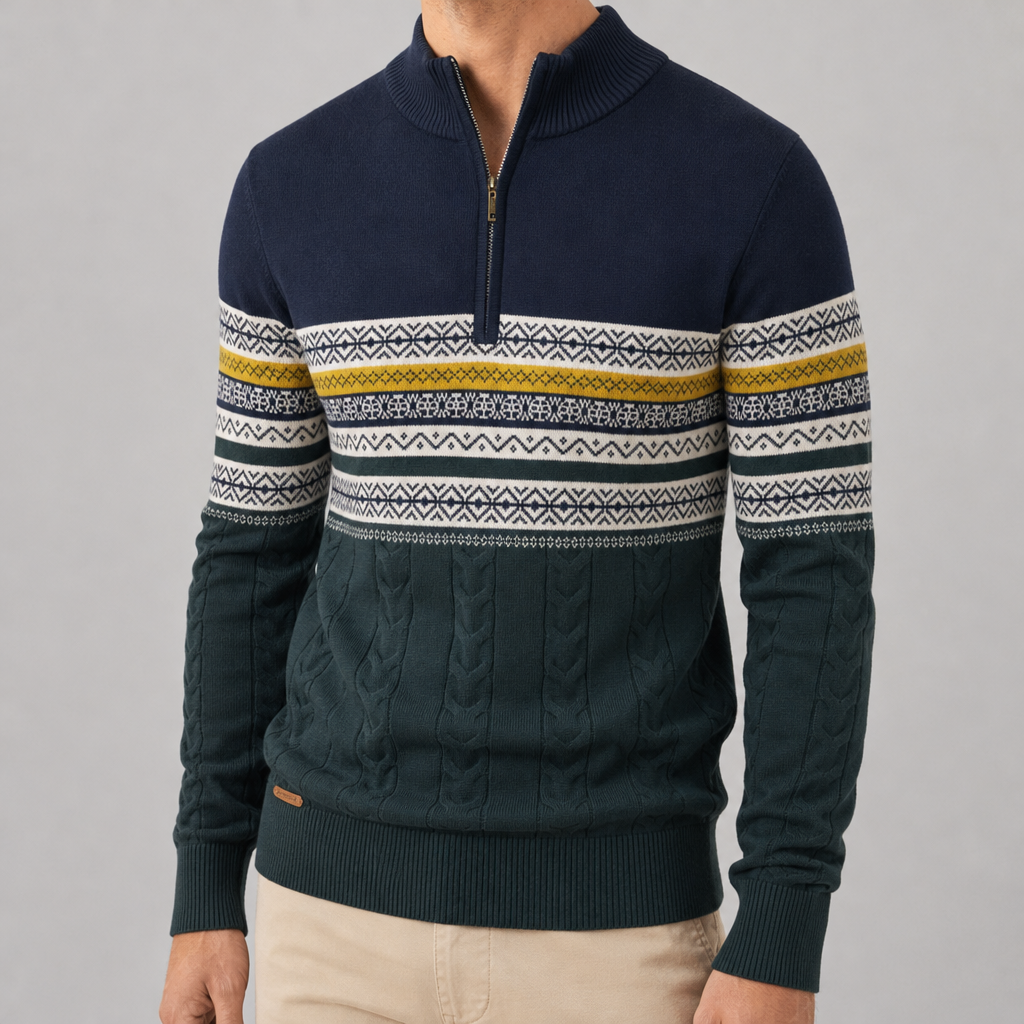 Bellagio Nordic Quarter Zip Sweater in Navy