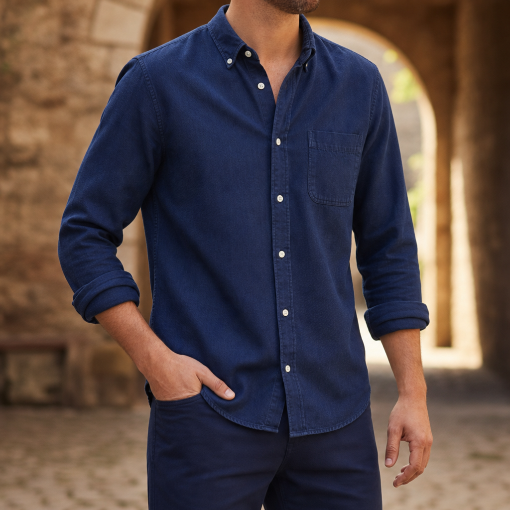 Bilbao Denim Button-Up Shirt in Navy