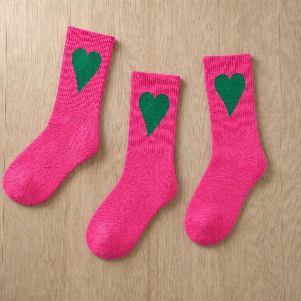 Ferrara Heart Print Crew Socks in Pink (3-Pack)