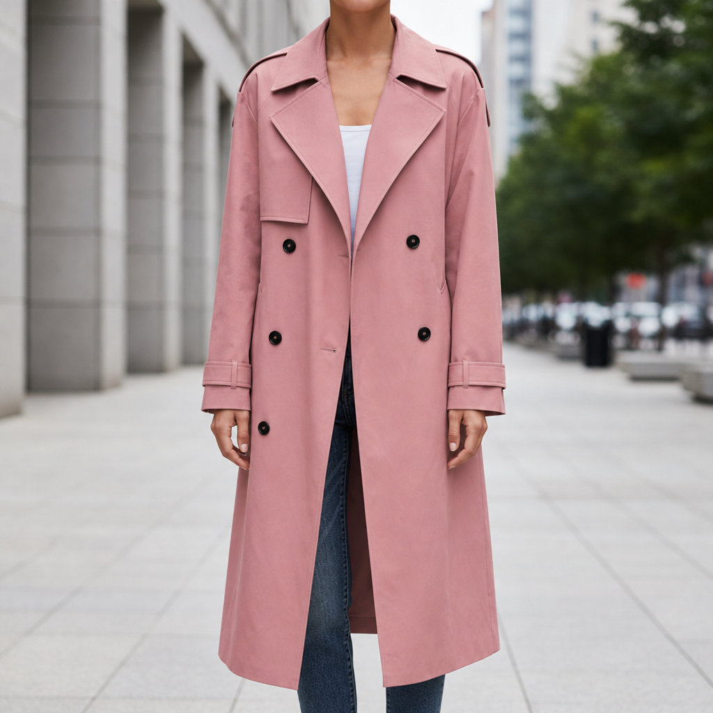 Positano Double Breasted Trench Coat in Pink