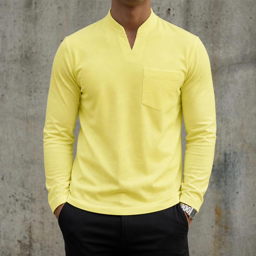 Tropea V-Neck Long Sleeve Tee in Pockets-Yellow