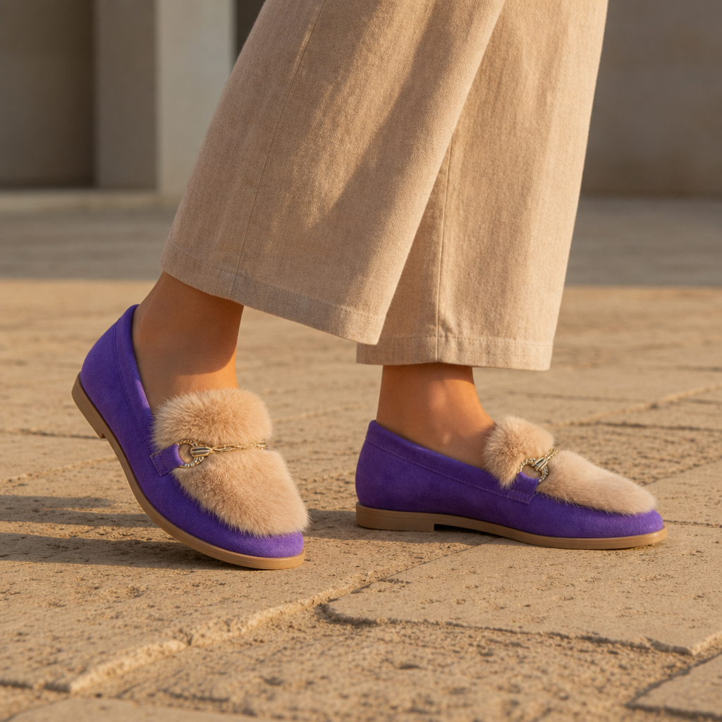 Ierapetra Faux Fur Chain Loafers in Purple