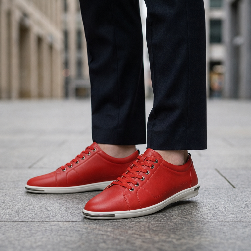Biot Leather Casual Sneakers in Red