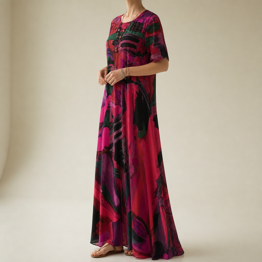 Carvoeiro Abstract Print Midi Dress in Red