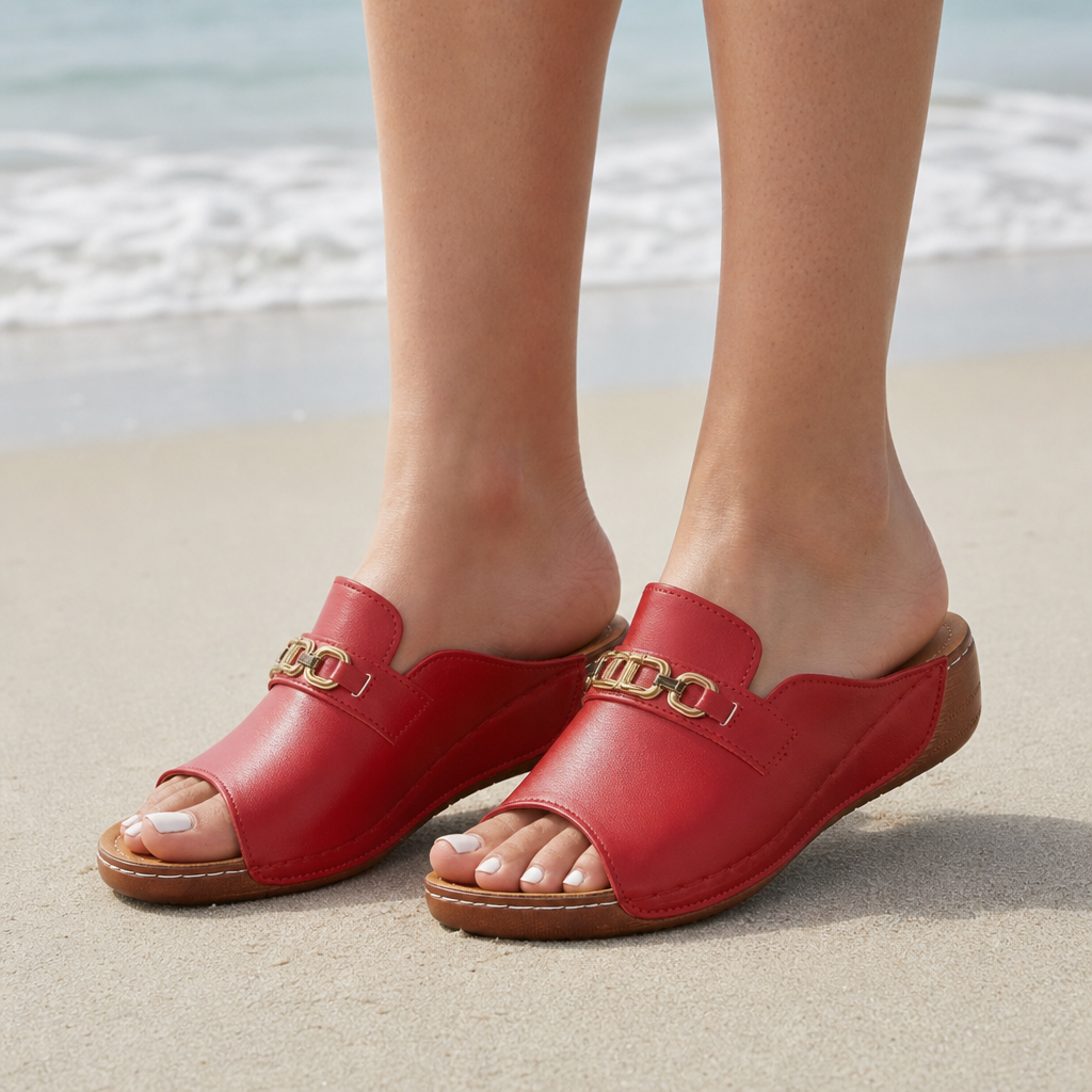 Lacoste Orthopedic Wedge Sandals in Red