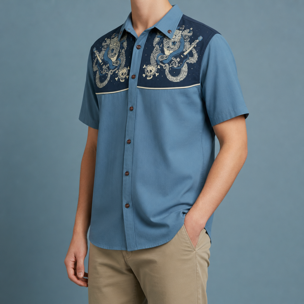 Palamos Astronaut Cowboy Western Shirt in Steel Blue