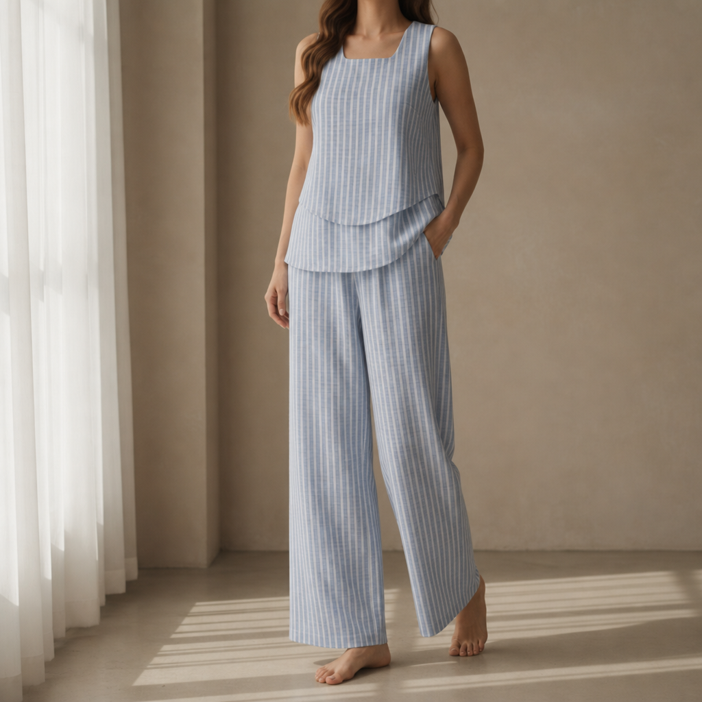 Merida Layered Top Pants Set in Striped