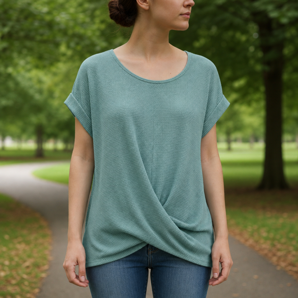 Hvar Waffle Knit Twist Top in Teal Lace