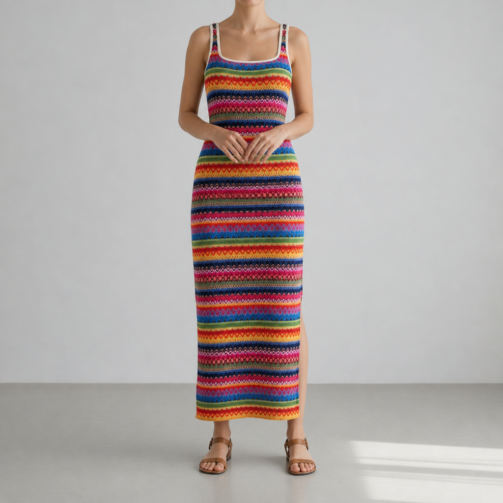 Saint Tropez Boho Stripe Knit Dress in Tropic Magenta