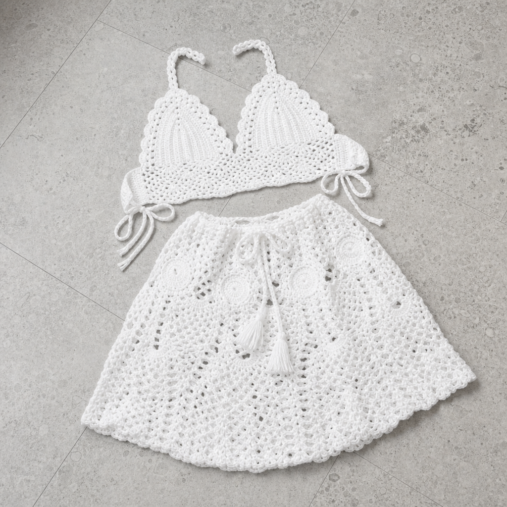 Porteza Crochet Halter Co-Ord Set in White