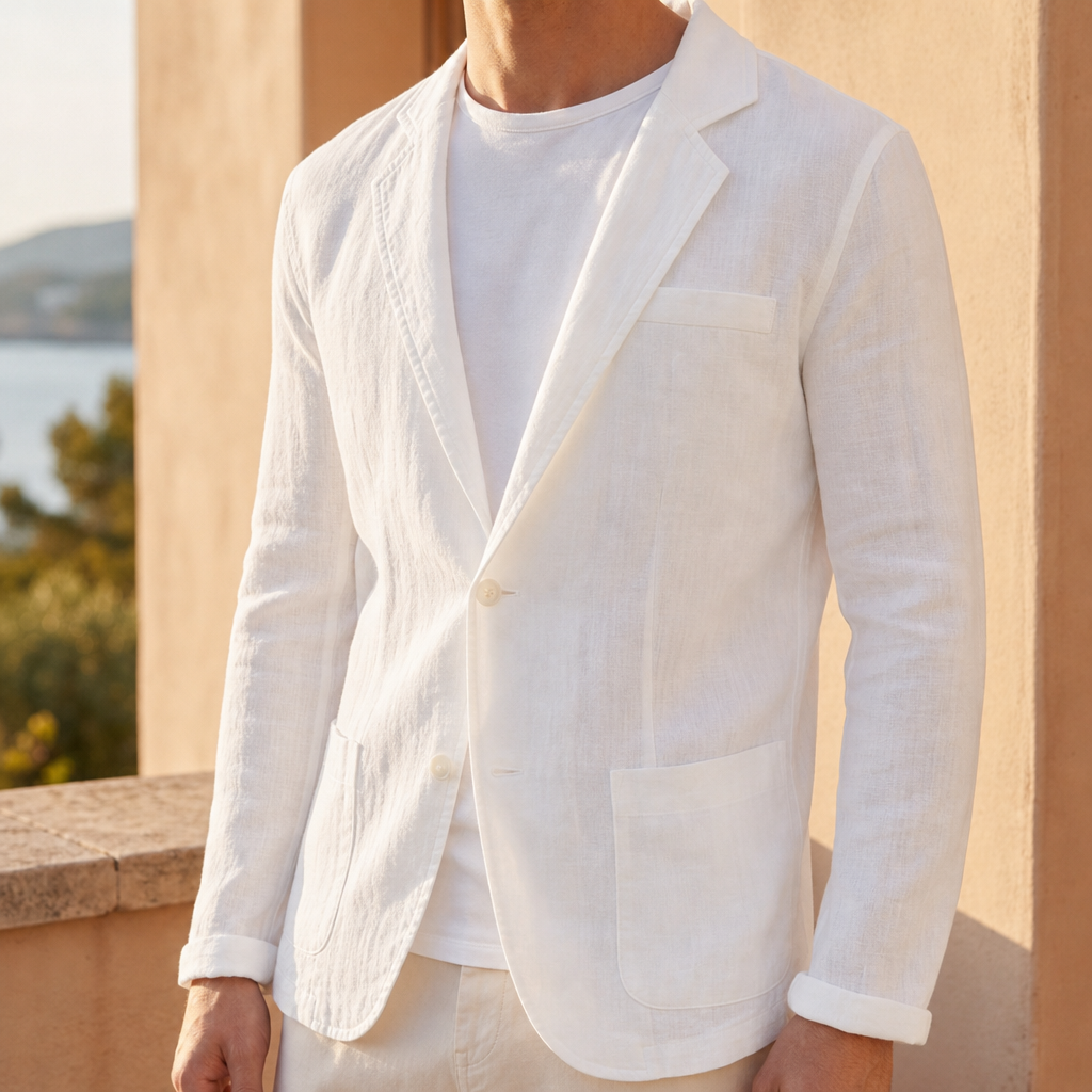 Calpe Relaxed Linen Blazer in White
