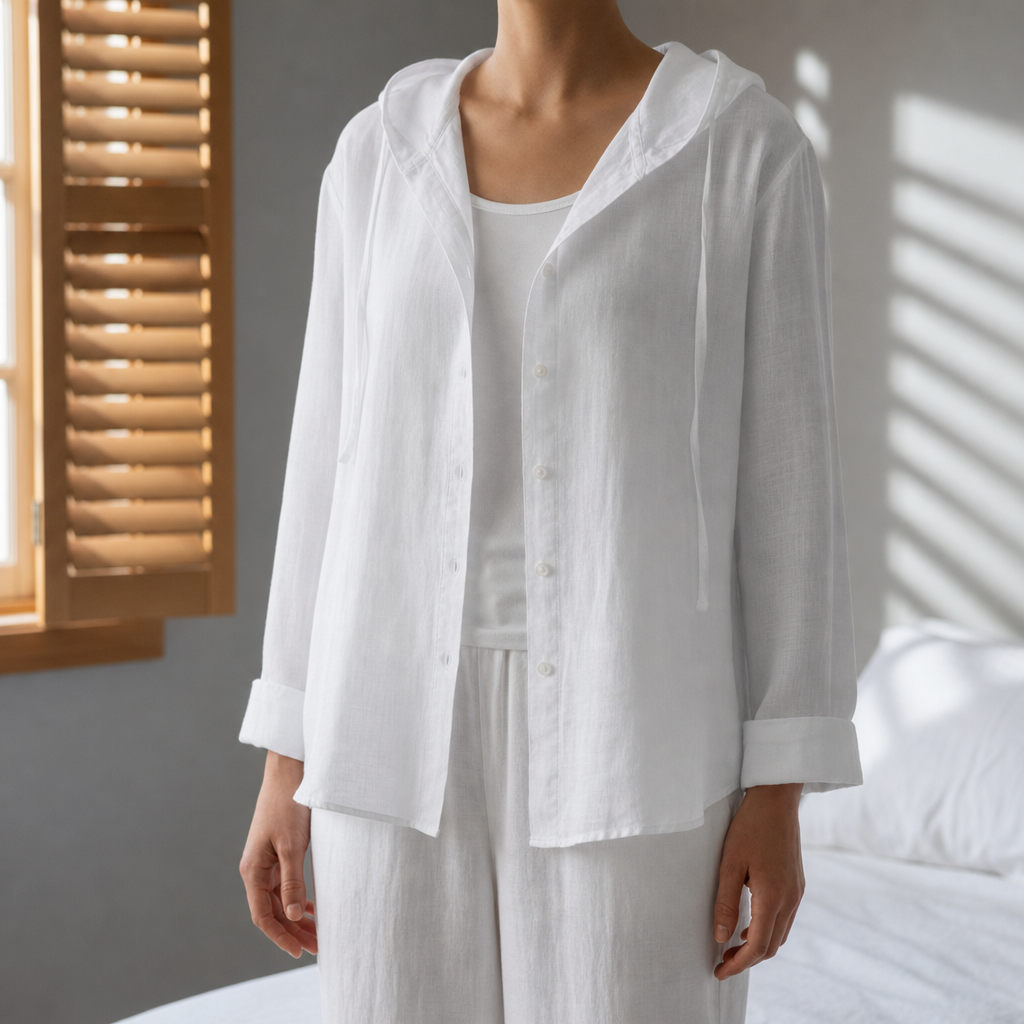 Padova Striped Linen Hoodie Shirt in White