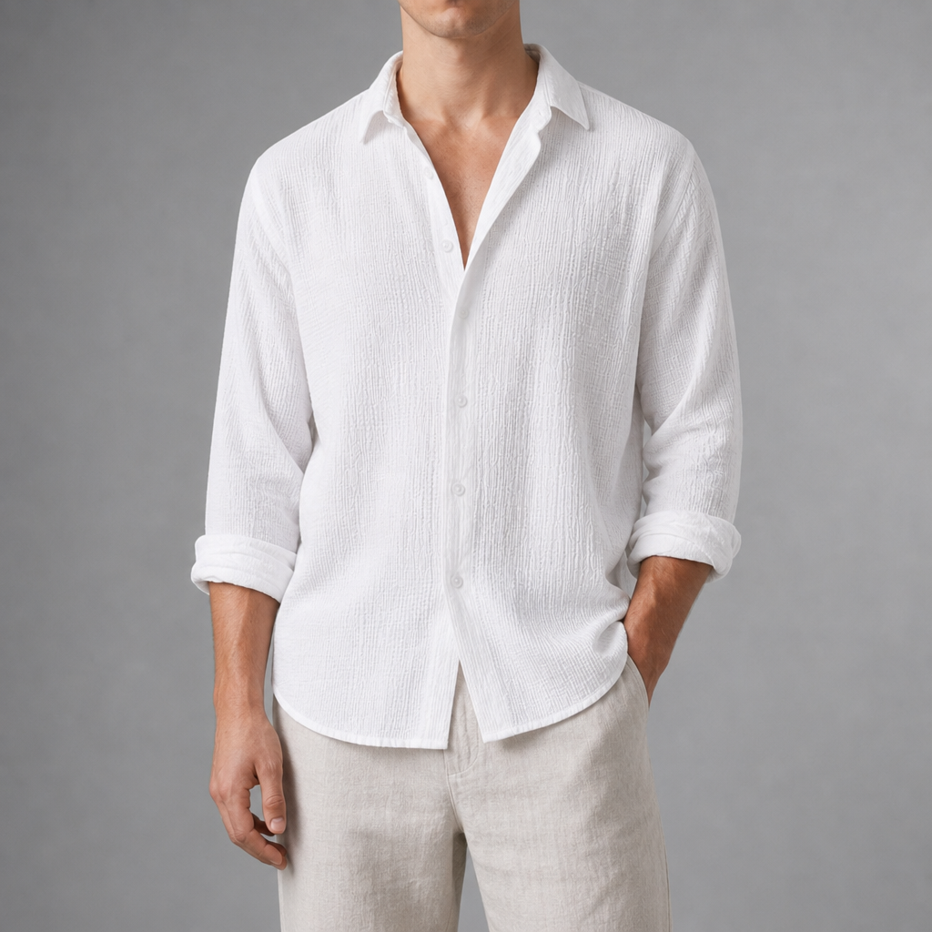 Corfu Textured Linen Shirt in White