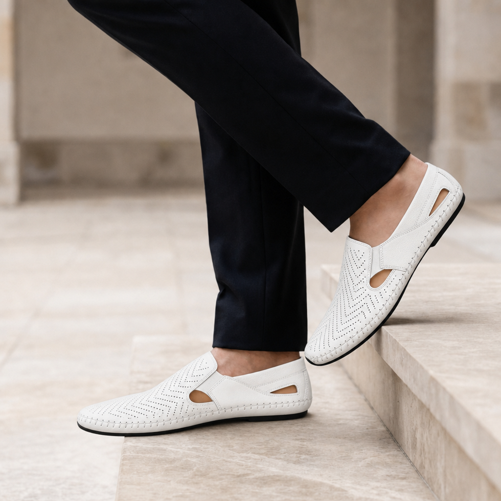 Nice Perforated Leather Sandals in White