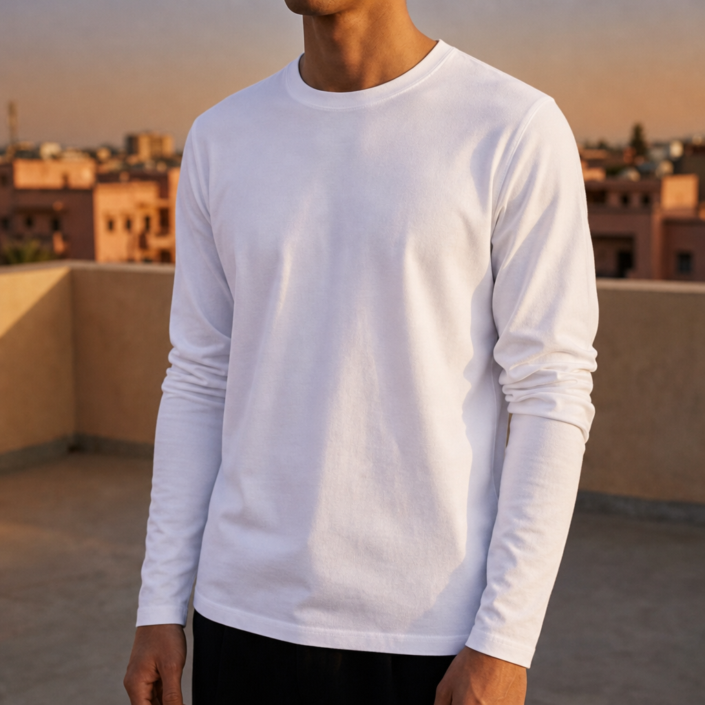 Trento Slim Crewneck Long-Sleeve Tee in White