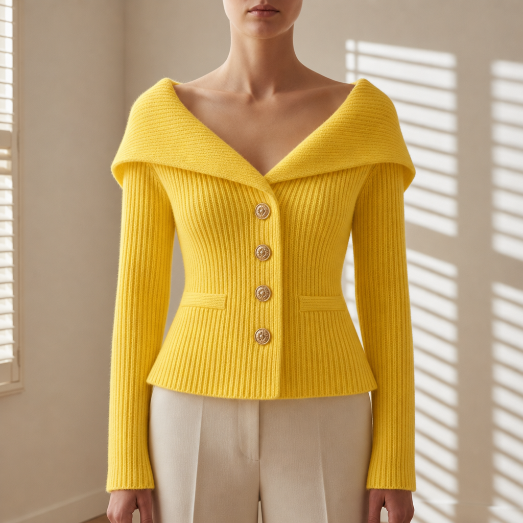 Obidos Off-Shoulder Knit Cardigan in Yellow