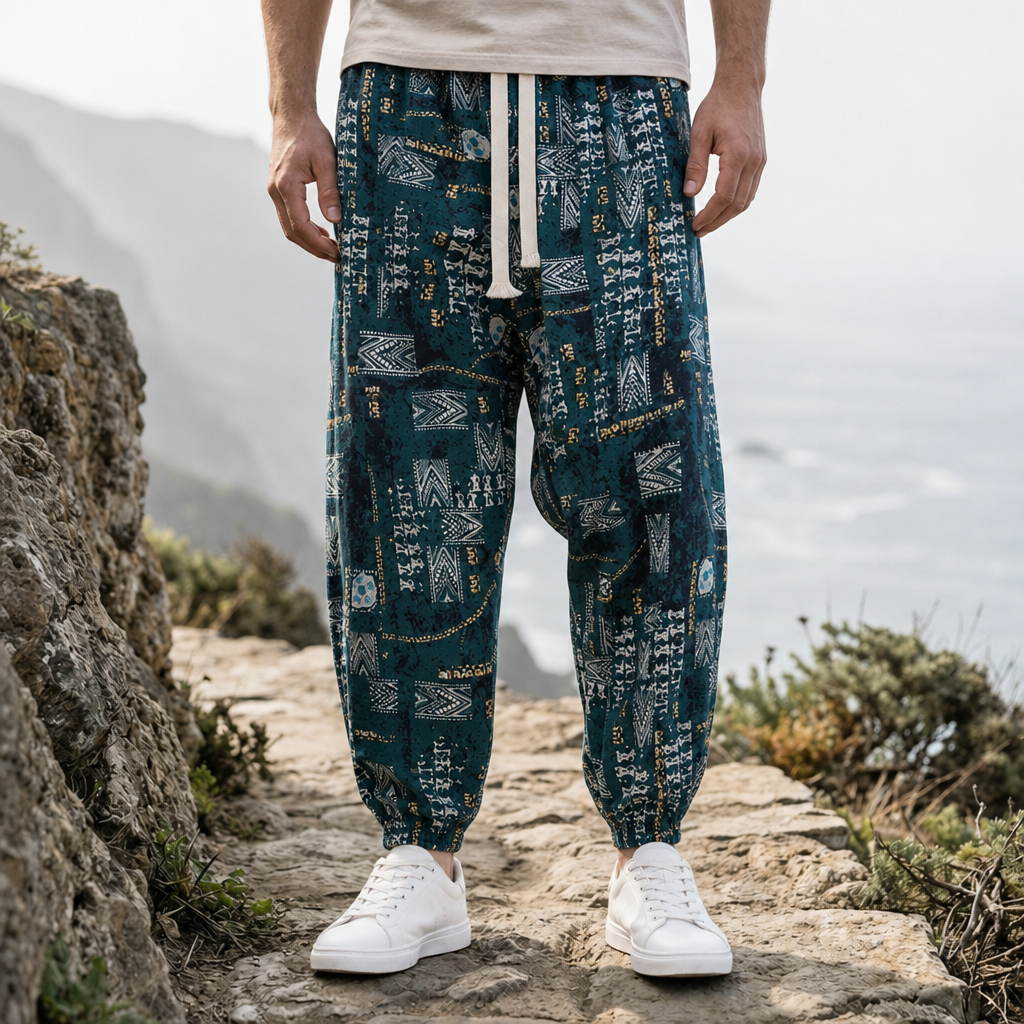Gythio Floral Print Harem Pants in Abstract Teal